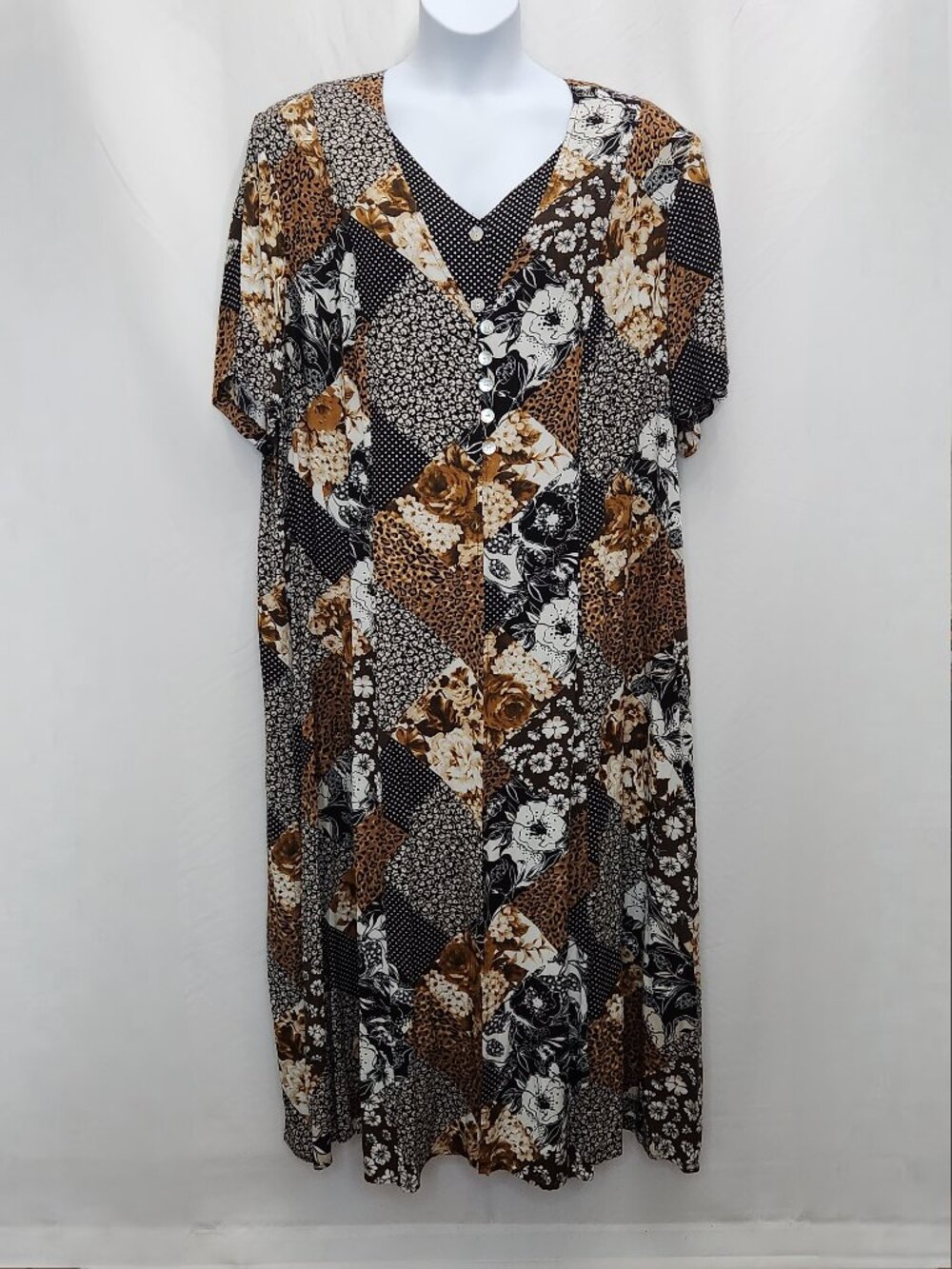 MSK Patchwork Print Maxi Dress Womens 32W Plus Layered Look Button Front LL05